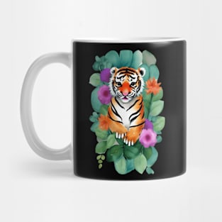 Watercolor Baby Tiger with Flowers Mug